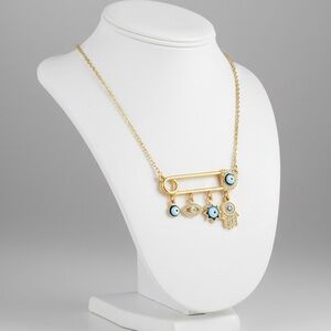Classy Gold Hamsa & Evil Eye Charm Necklace | Protection Jewelry